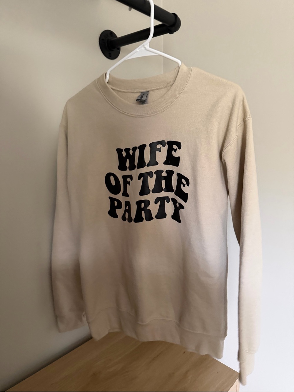 Gildan Cream Crewneck Sweatshirt with Black "Wife of the Party" Graphic